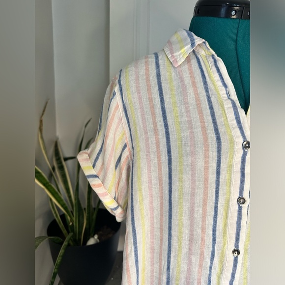 Splendid Small Linen Blend Button Up Striped Shirt Coastal Cottage Core - Picture 2 of 11